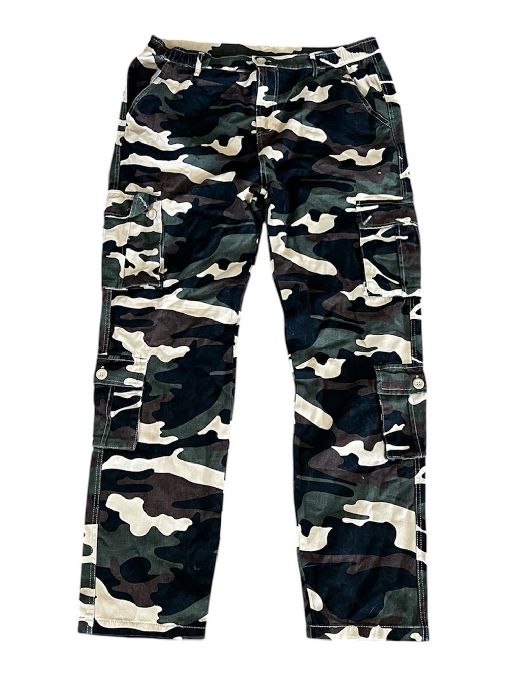 Source Unknown Men's Relaxed Camo Cargo Jeans - Green Black White